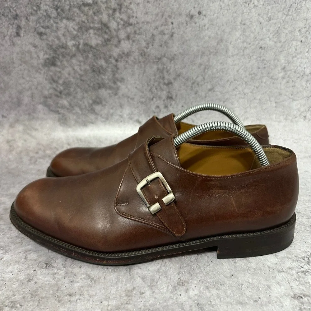 Ambiorix Single Monk Strap Mens 8 Brown Leather Plain Toe Dress Shoes Buckle